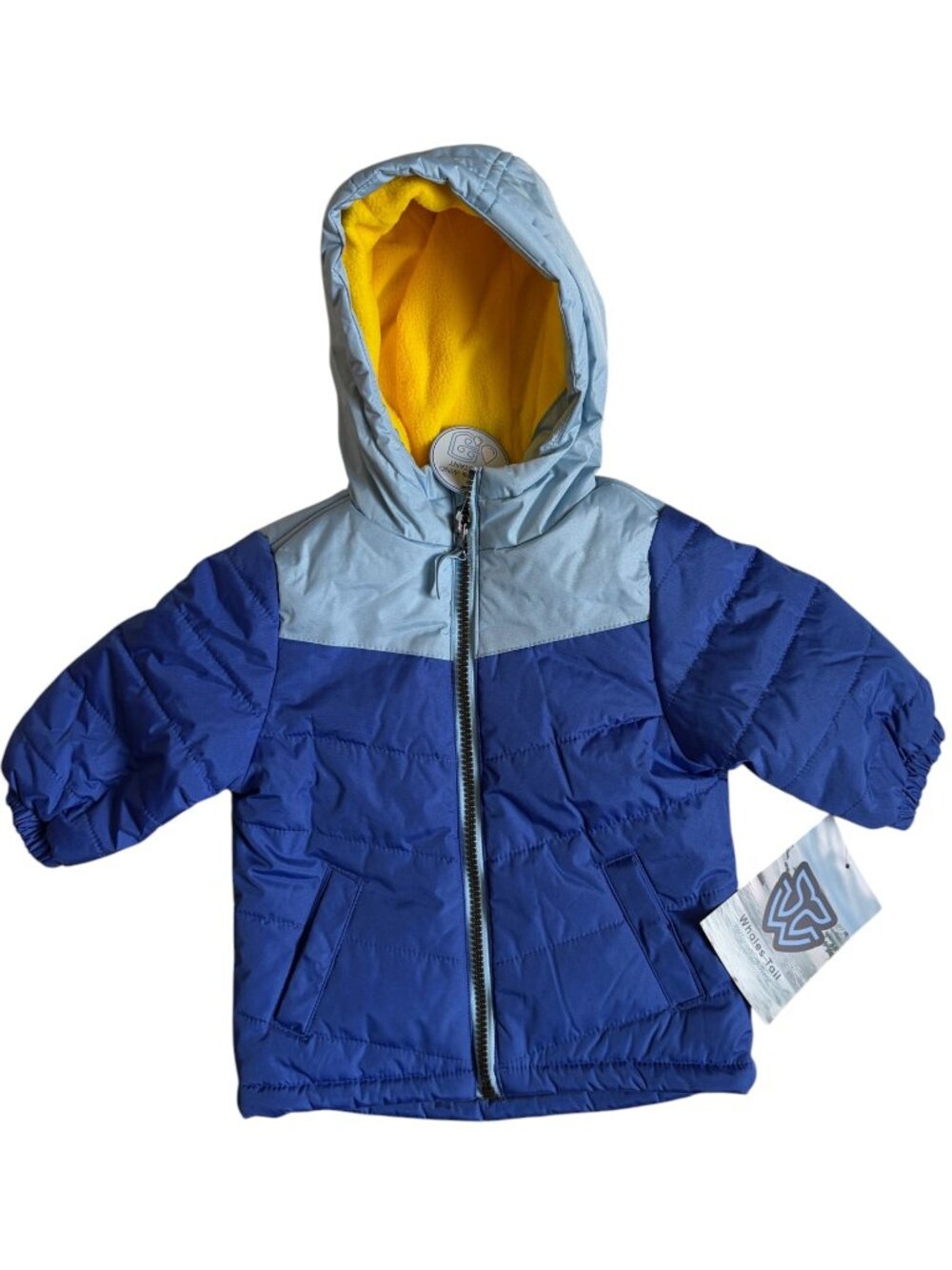 NWT Whales Tail Hooded Puffer Winter Jacket (Light Blue / Blue Colorblock) - 12M
